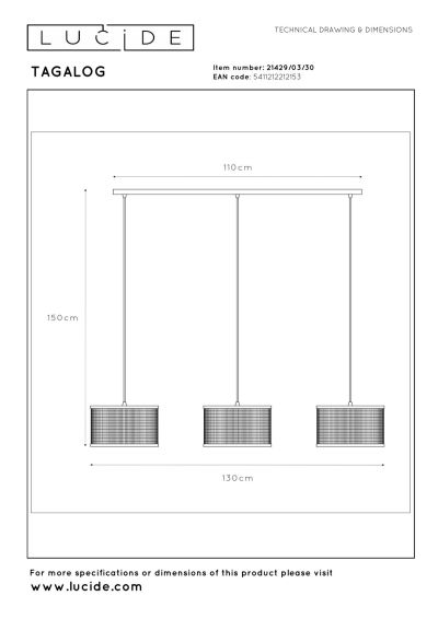 Lucide TAGALOG - Pendant light - Ø 40 cm - 3xE27 - Black